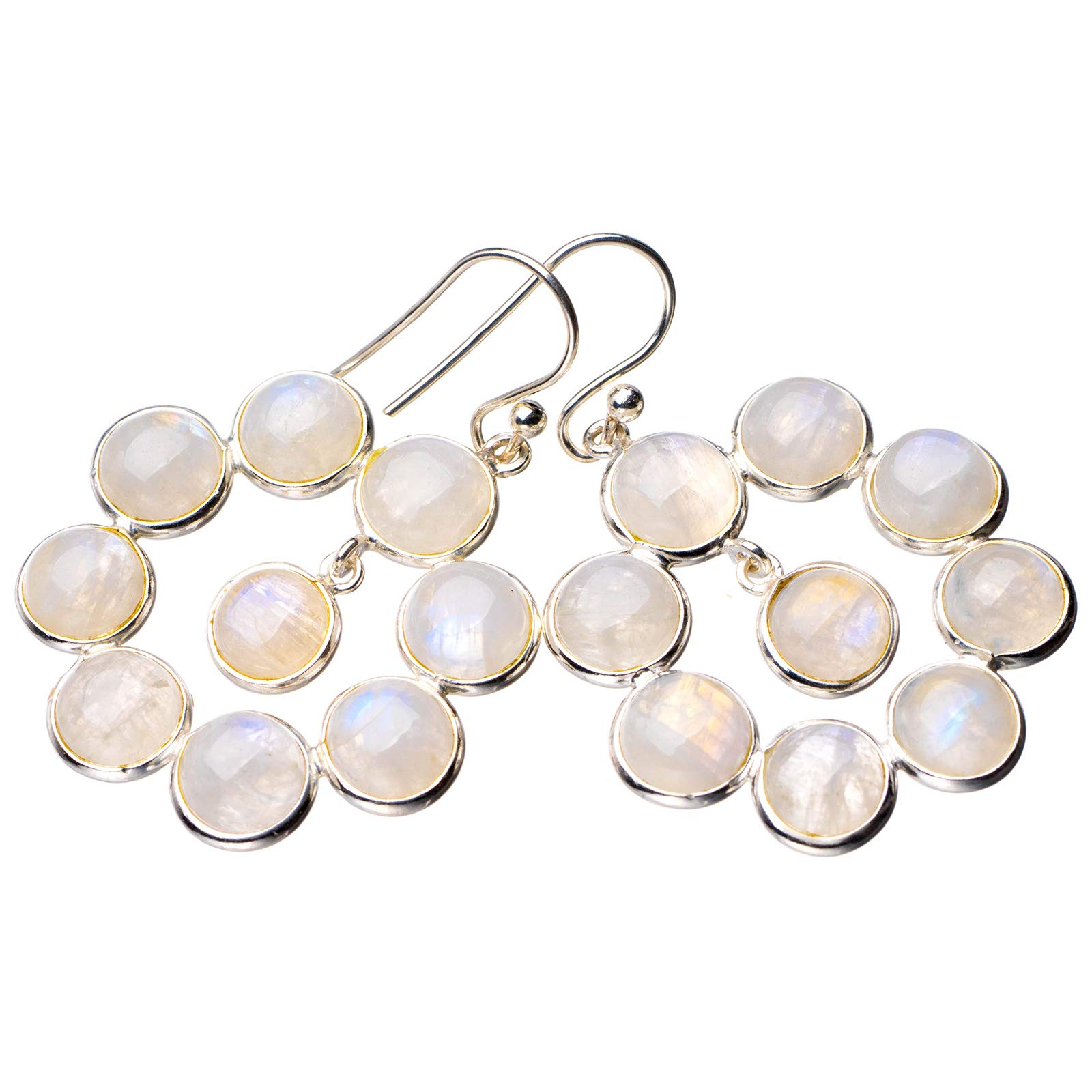 

StarGems® Natural Rainbow Moonstone Handmade 925 Sterling Silver Earrings 1.75 D7295