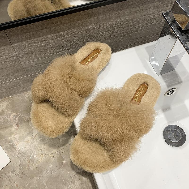 2025 new Mao Mao slippers women's cross-word outer wear home thermal cotton slippers flat-bottomed versatile cotton slippers