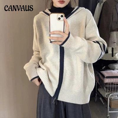 Podzimní dámský svetr na zip, kapuce, barva splývající pletený svetr, designový výklenek Vintage svrchní svetr bunda top