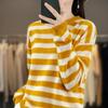 Autumn and Winter Women's Color Clashing Knitwear Striped Long-sleeved Knitted Sweater Tops Bottoming Shirt