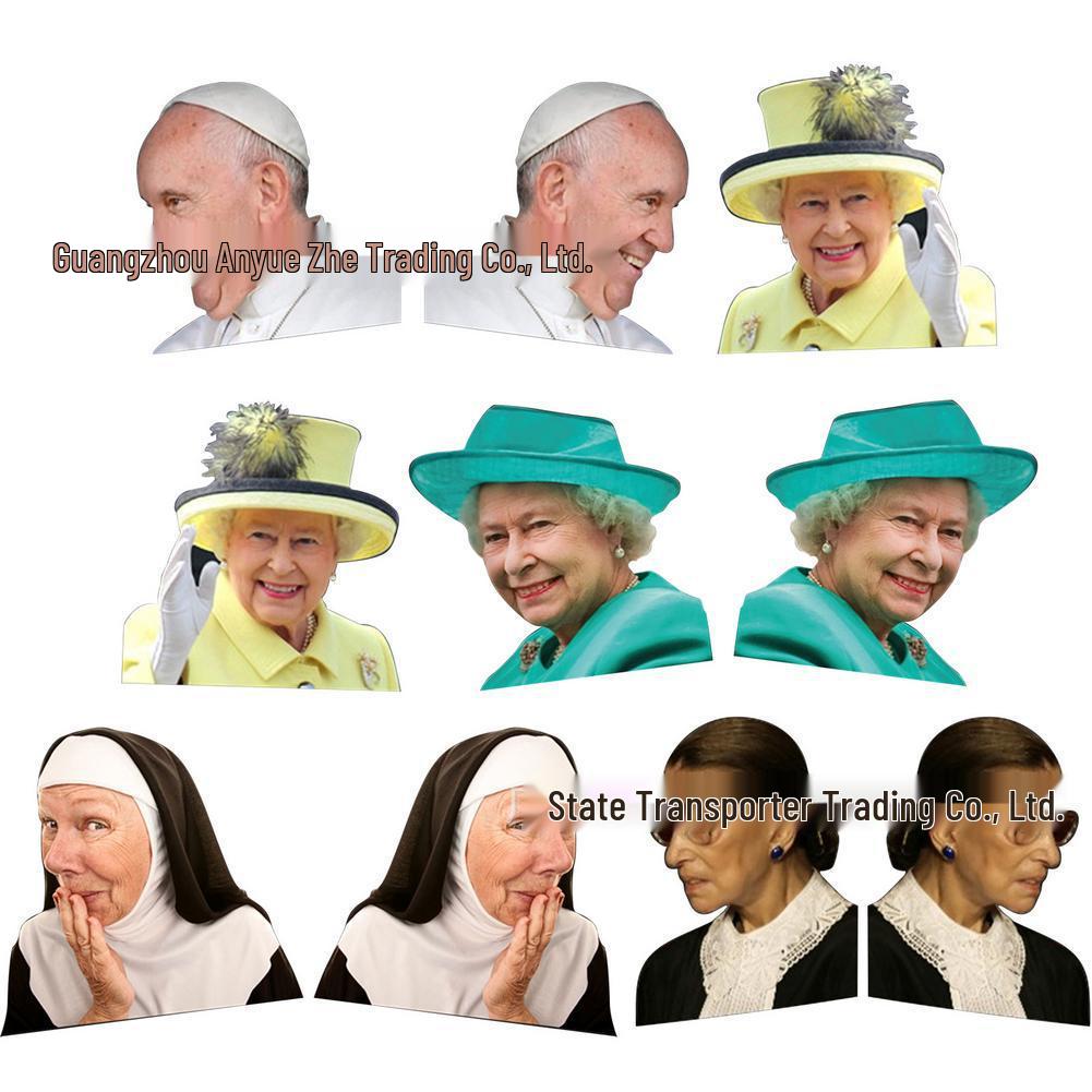 3D Funny Celebrity Rear Window Car Sticker: Queen Elizabeth & Pope Francis Illusion