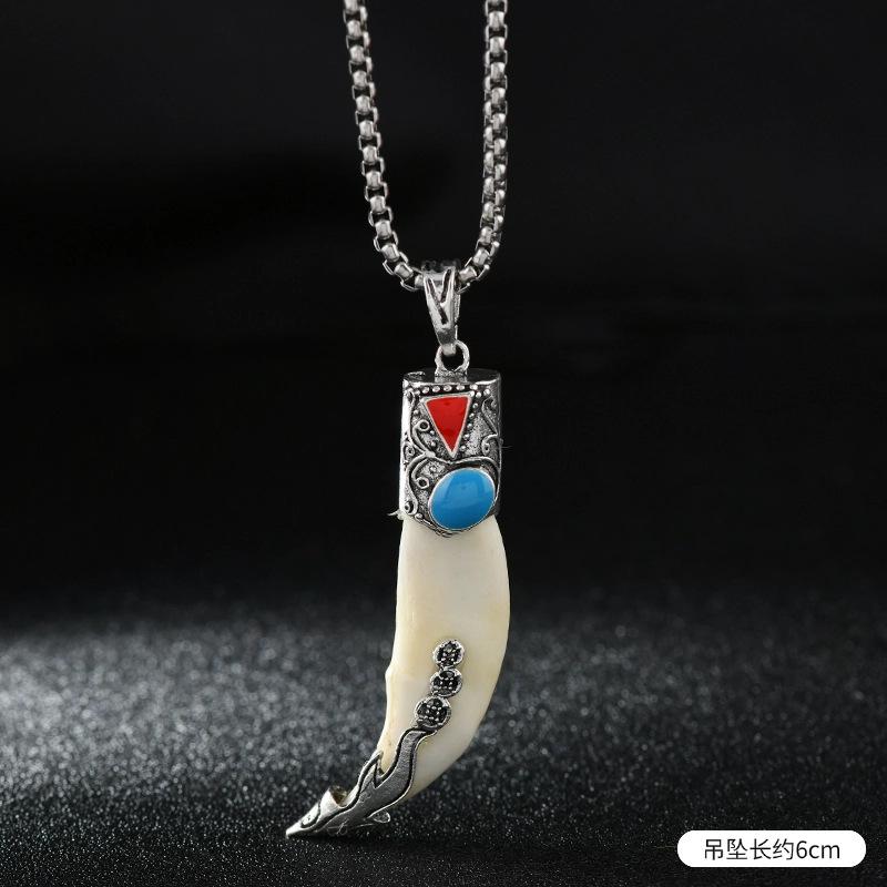 Wolf Tooth Pendant Necklace - Men's and Women's Stainless Steel Pendant Necklace Decorative Jewelry