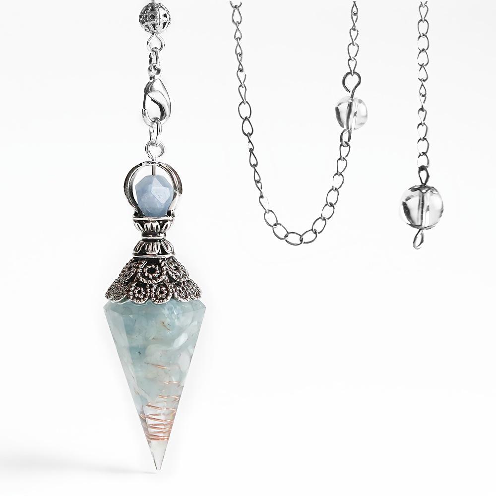 Amethyst Aquamarine Seven Chakra Resin Gemstone Pendant Hexagonal Cone Pendulum
