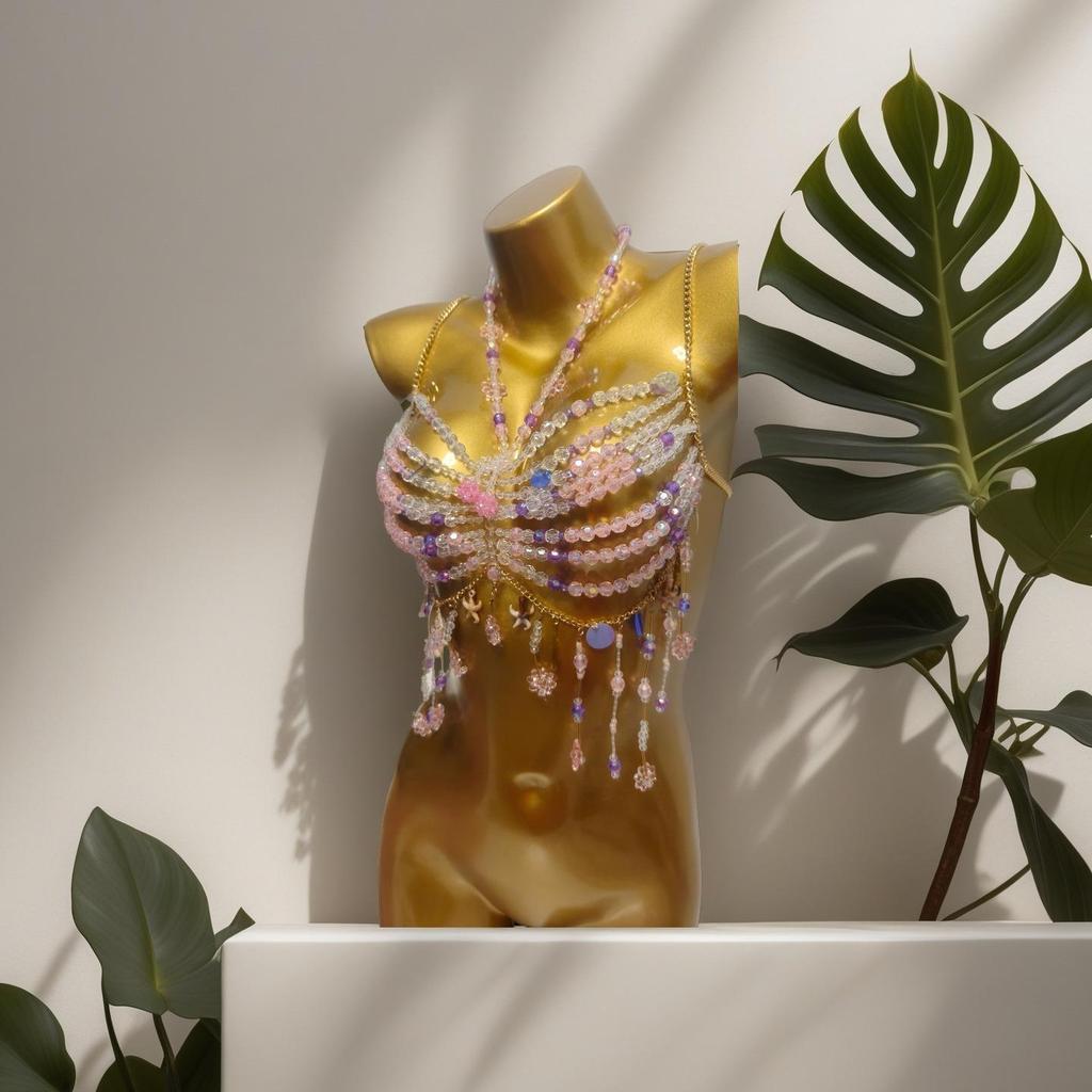 European Handmade Beaded Tassel Body Chain Vest for Women - Beach Party Strappy Chest Chain