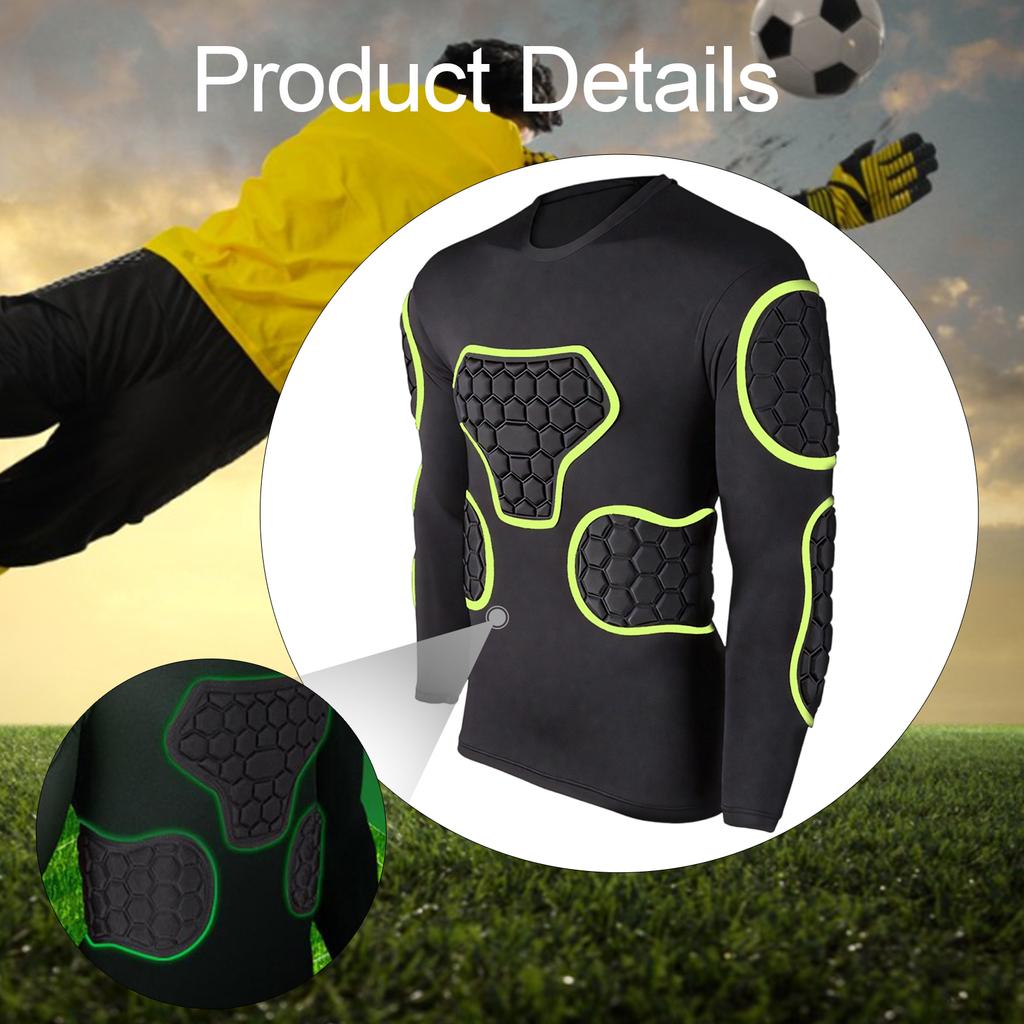 Fußball Trainingsshirt Langarm Herren Gepolstert Fußball Kompressionsshirt Professionell Vielseitig Rippenschutz Uniform