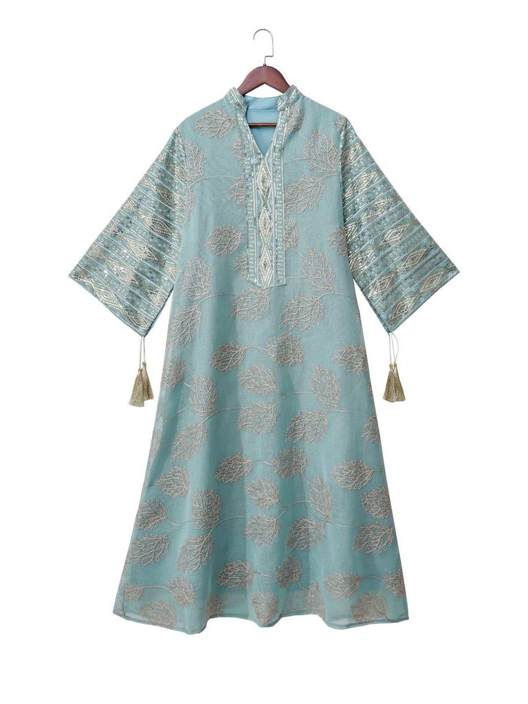 Spring/Summer Tassel Leaf Embroidered Muslim Long Dress - Elegant & Fashionable Cover-up Robe