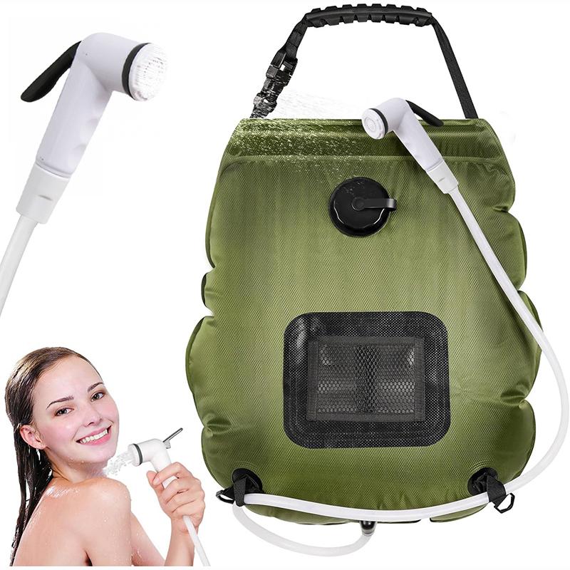 Portable Solar Shower Bag, Large Capacity Foldable Water Bag for Outdoor Camping 20L зелёный