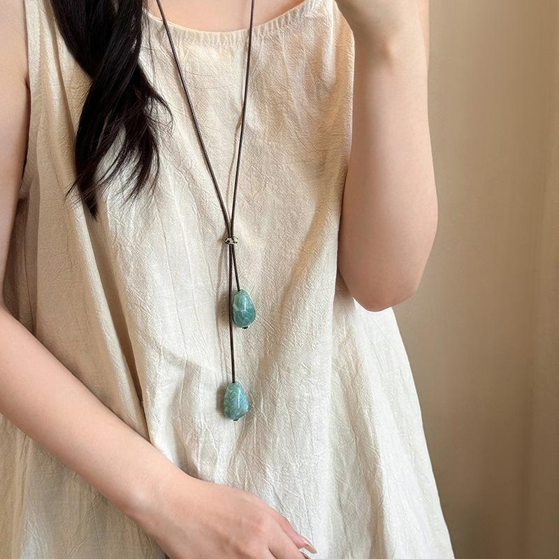 Korean ins style geometric hollow fringed pearl necklace accessories women's fashion sweater chain accessories