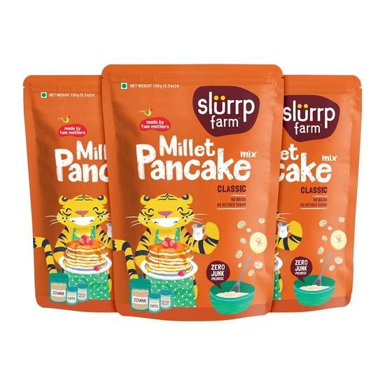 Slurrp Farm No Maida Pancake Mix | Instant Breakfast Mix | 100% Vegetarian Eggless Healthy Breakfast for Kids & Adults | Classic- Pack of 3 X 150g 500GM
