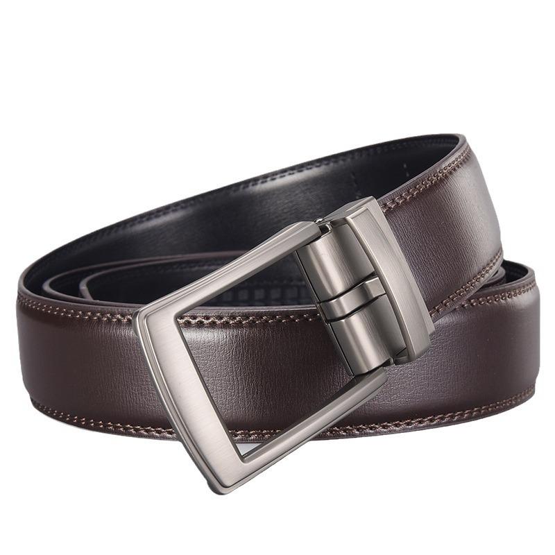 Functional Buckle Belt, Automatic Buckle Two-Layer Cowhide Belt, Men'S Business Fake Pin Buckle Belt