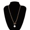 Fashion retro metal chain long sweater chain women, creative OT buckle pearl pendant necklace