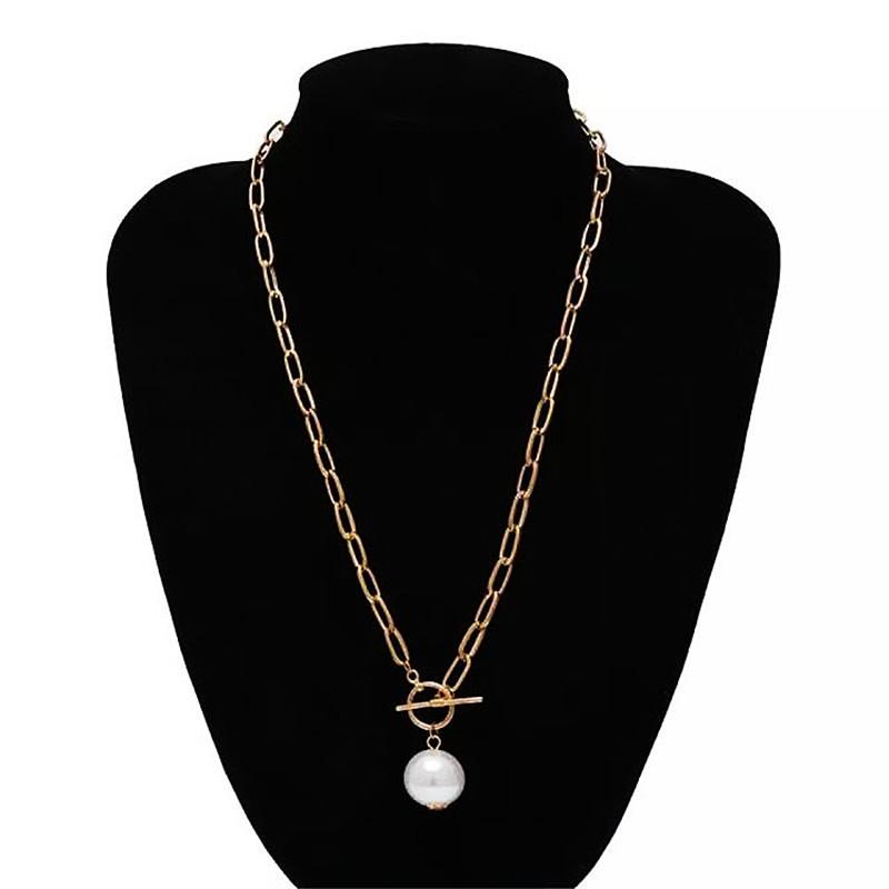 Fashion retro metal chain long sweater chain women, creative OT buckle pearl pendant necklace