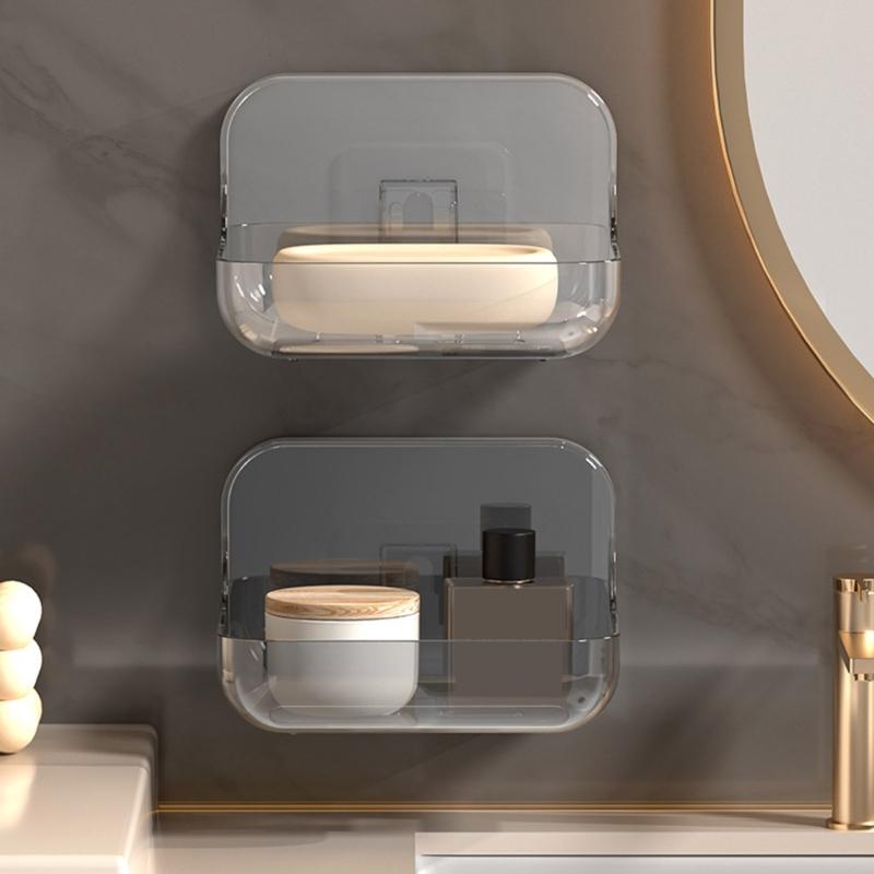 2Pcs Clearly plastic Soap Dish Modern Waterproof Soap Holder Easy Installation Bathroom Essential Shelf Kitchen Friendly