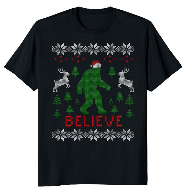 NEW LIMITED Bigfoot Believe Christmas Ugly Funny Novelty Tee XL