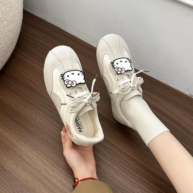 Cute Hello Kitty Sneakers Women's 2025 Autumn New Retro Argand Training Shoes Platform Non-slip Lace-up Board Shoes