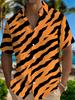 Men'S Tiger Stripe Wild Short Sleeve Shirt, Street Trendy Cool Style Blouse, Full Print Orange Black Contrast Tiger Pattern Loose Top, Suitable for