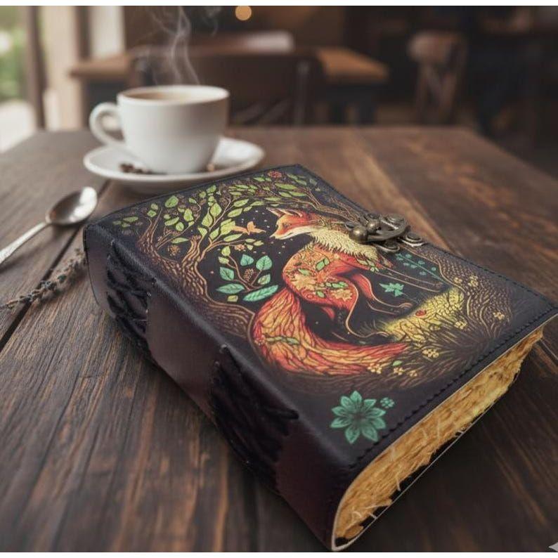 Journal Fox Leather Journal: Vintage Grimoire Blank Spell Book of Shadows