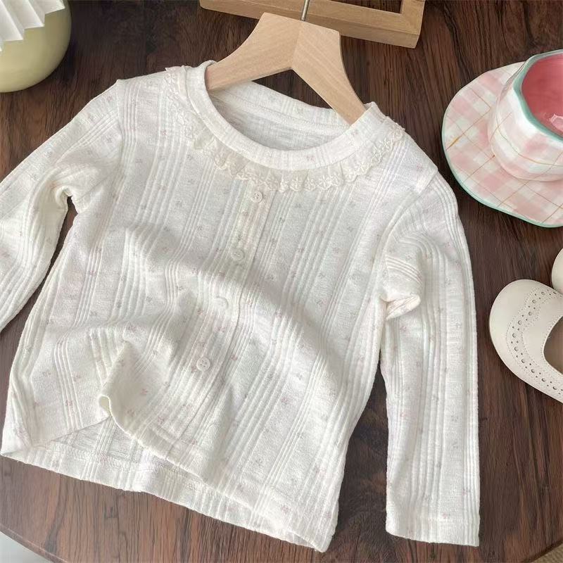 Mädchen Langarm Süßes Blumen Basic T-Shirt Für Kinder