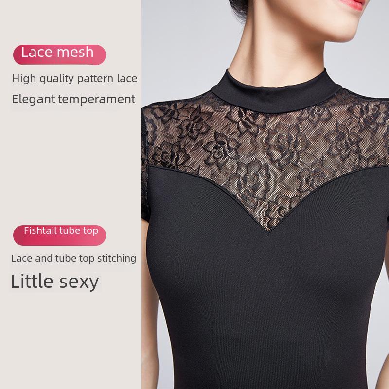 Women's Lace Short Sleeve High-Cut Dance & Yoga Leotard