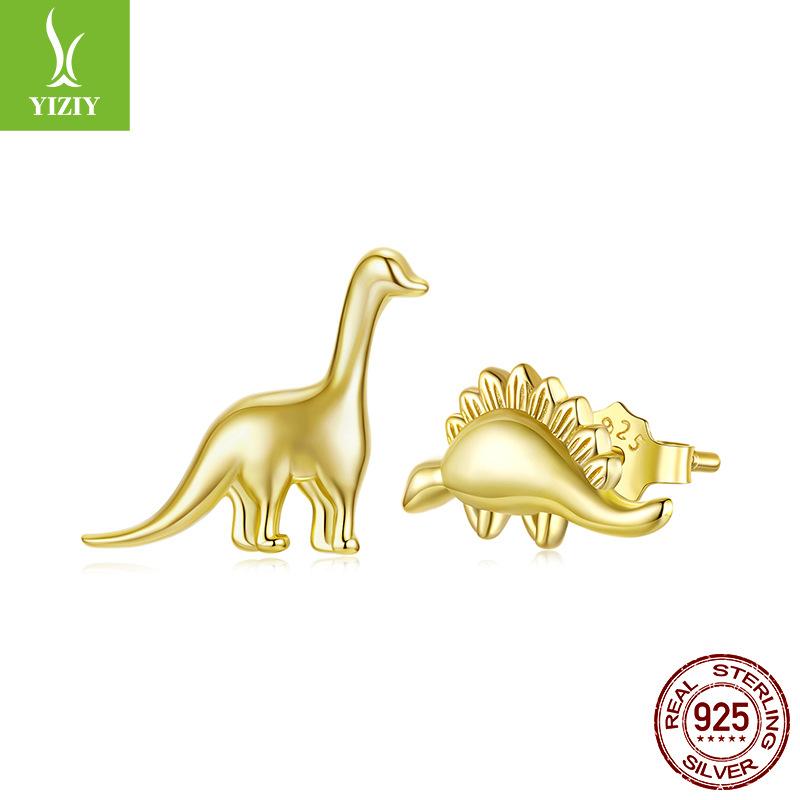 S925 Sterling Silver Asymmetric Dinosaur Stud Earrings Personalized Animal Plain Silver Stud Earrings For Men And Women