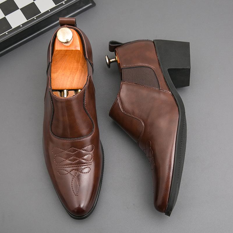 Men Heightened Shoes 6cm High Heels High Quality Leather Shoes Business Party Dress Wedding Shoes Plus Size Slip-on Casual Shoes