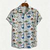 Men's short sleeved shirt, European and American casual men's shirt, fun dinosaur pattern short sleeved shirt