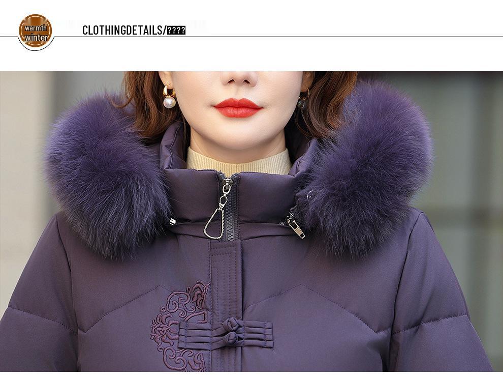 Stylish Fur Collar Hooded Mid-Length Duck Down Jacket for Middle-Aged and Elderly Women - Winter Plus Size Outerwear.