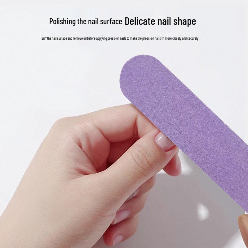 5-Piece Manicure Kit: Press-on Nail Tool with Wood Grain File, Polishing Strip, Wood Stick, Horn Brush & Sponge Block