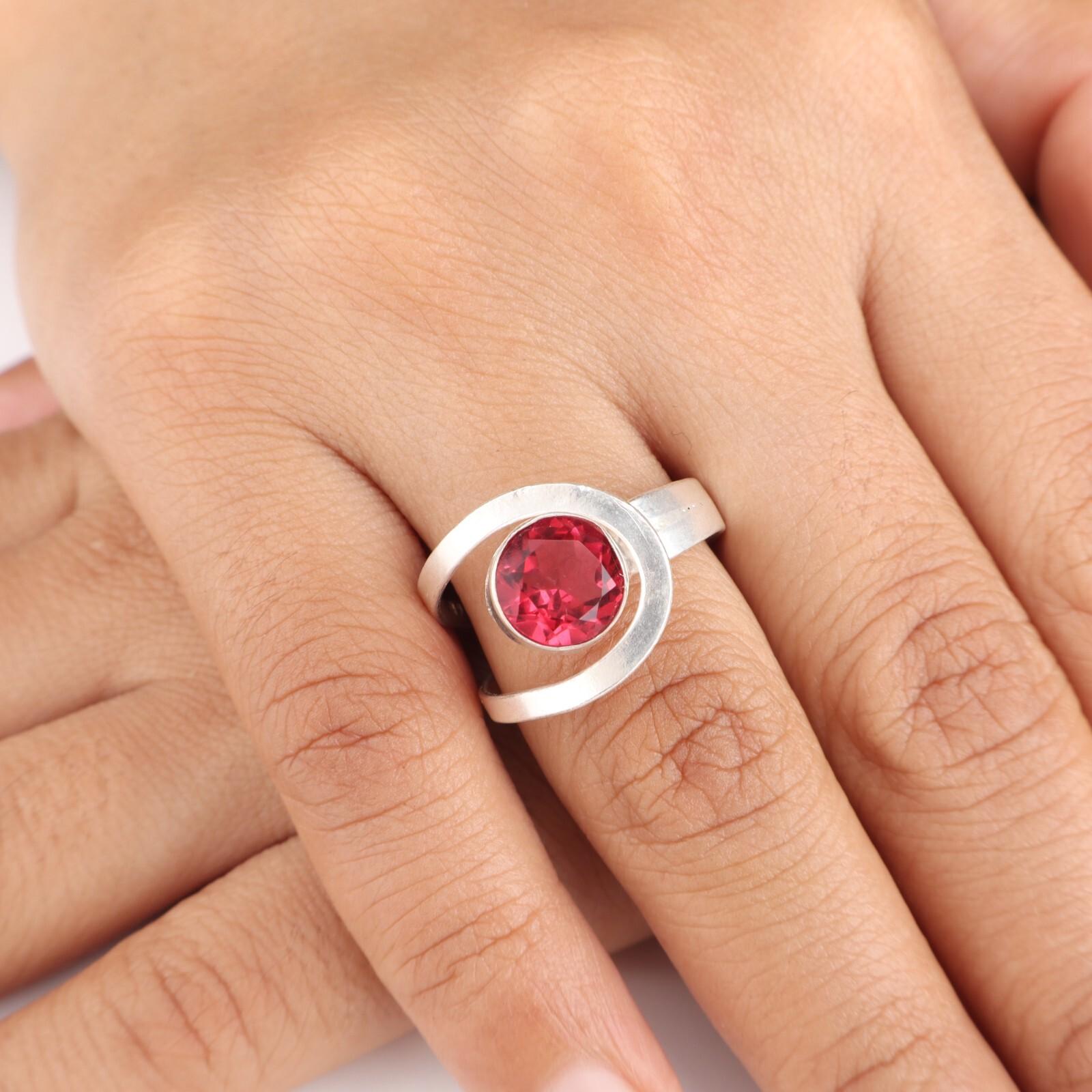 

Розовый рубеллит драгоценный камень 925 стерлинговое серебро ювелирные изделия ручной работы кольцо-заявление подарок RR-68-9 9.5