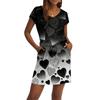 Women's V,Neck Short,Sleeve Drawstring Pocket Valentine's Day Print Casual Dress