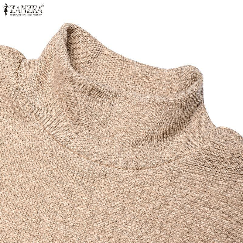 ZANZEA Lässiges, lockeres Langarmkleid für Damen mit Stehkragen