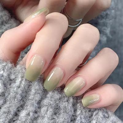 Unghie Artificiali Nail Art Colore Gradiente Semplice Naturale Verde Piccolo Fresco Nail Art