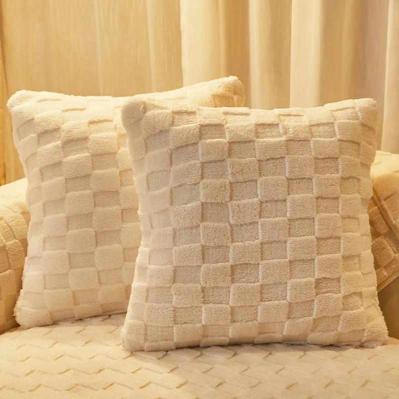 Plush Sofa Cushion Winter Nordic Non-Slip Cushion Backrest Cover Towel Modern Simple Winter Leather Sofa Cover Cover Cloth