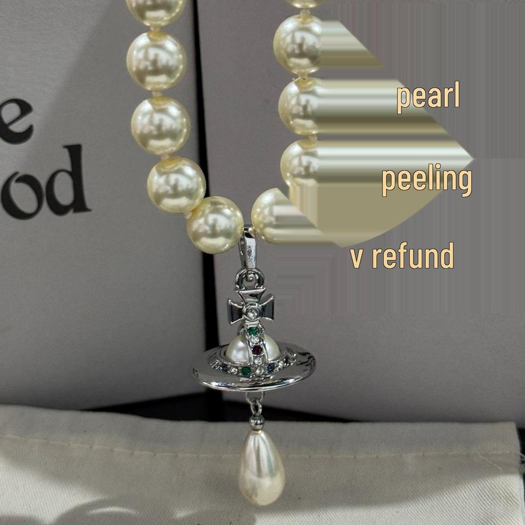 Náhrdelník s perlou ve tvaru slzy císařovny vdovy se 3D přívěskem ve tvaru létajícího talíře