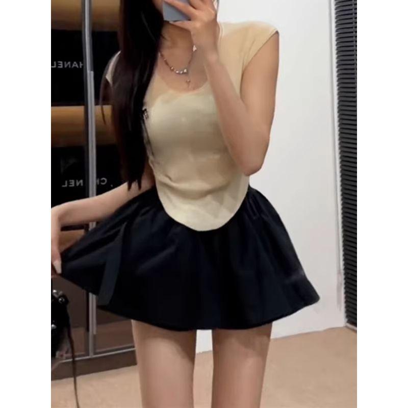 

Stylish Elastic Waist Fashion Tape Black Skirt Women s Summer New Arrival American Sexy High Waist All-Match Puffy Skirt Creamy-white Tops S Suggested 37.50 kg-50.00 kg