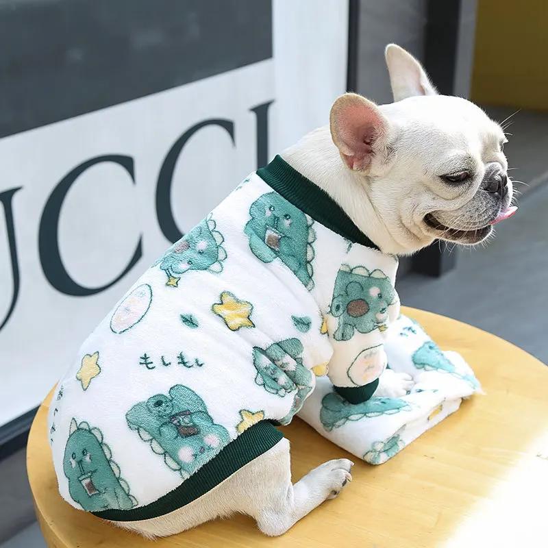 Warm Velvet Clothing Strawberry Bear Print French Bulldog Plaid Vest Clothing Supplies Pitbull Chihuahua Puppy Accessories