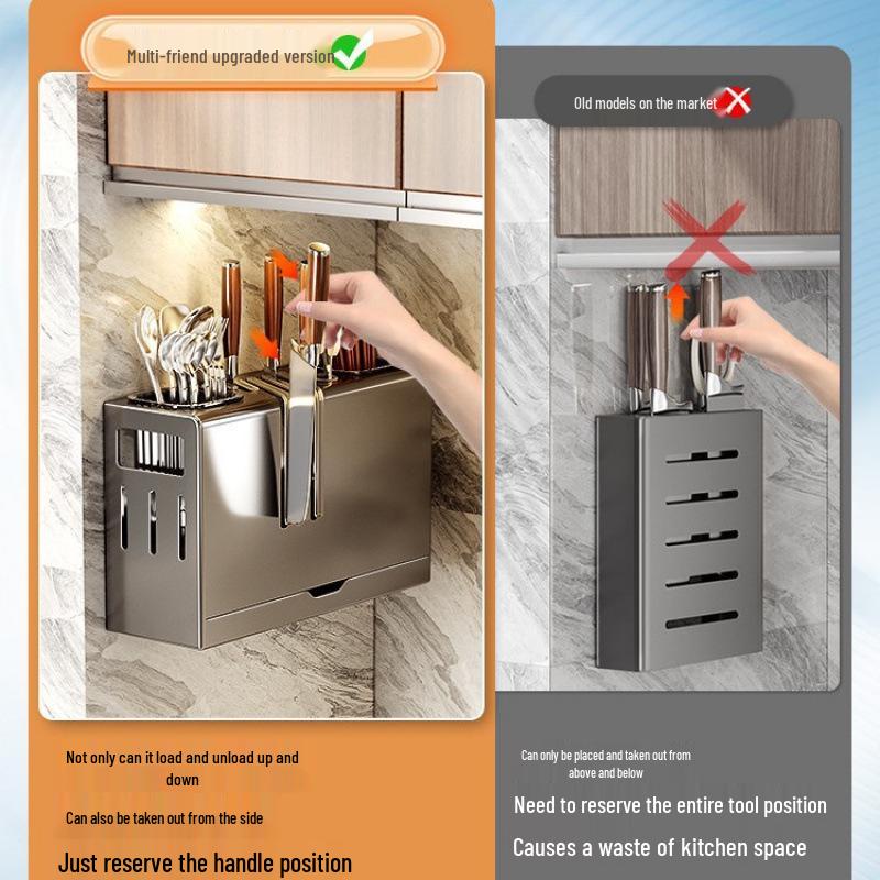Multifunctional Kitchen Knife & Utensil Holder - Countertop & Wall-Mountable Storage Rack