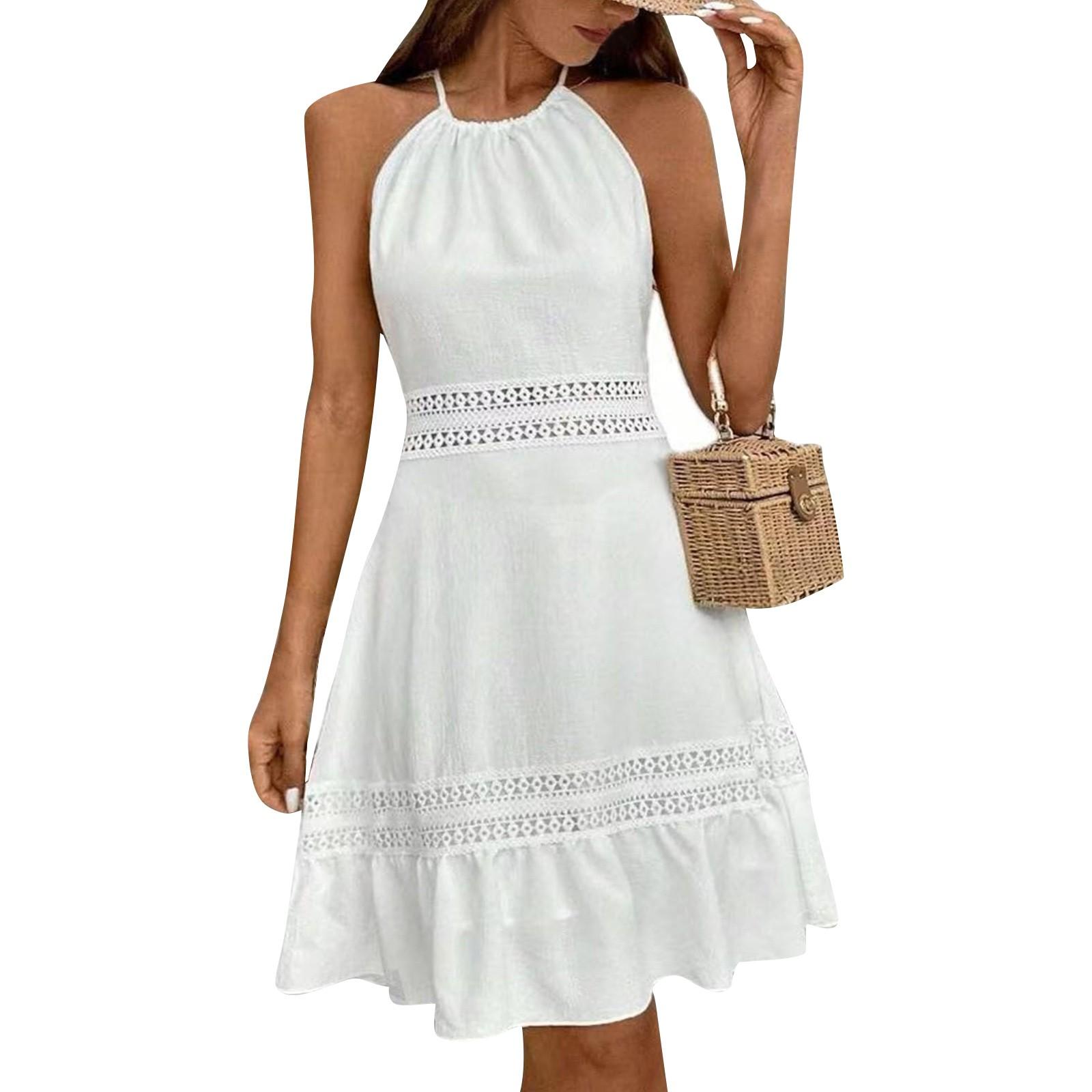 

Women s Round Neck Hollowed Out Butterfly Butterfly Back Waist Neck Dresses XL белый