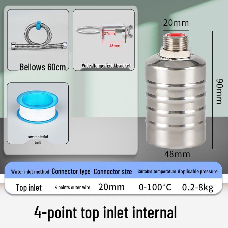 Crossing Mile Stainless Steel Automatic Water Level Controller - Large Flow Float Valve for Cooling Towers & Kitchen Water Tanks