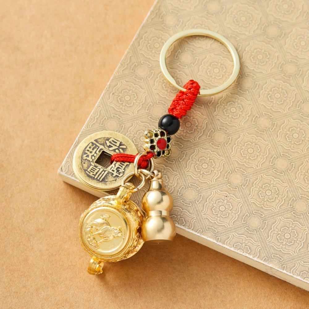 Brass Coins Chinese Style Lucky Pendant Copper Car Key Ring  Backpack Decoration