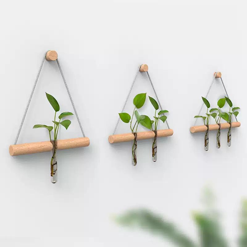 Elegant Wall Hanging Hydroponic Vase with Hemp Rope for Plants and Pothos