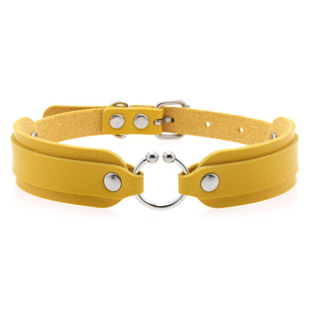 DIEZI Harajuku Gothic Cosplay PU Leather Choker Necklace For Women Men Punk Sexy Circle Pendant Torques Necklace Gift Jewelry