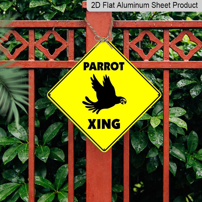 2D Flat 1pc, Parrot Crossing Sign Zone Xing Metal Sign Novelty Road Sign Tropical Bird Macaw Parakeet Lover Birder Owner Metal Plaque, for Outdoor