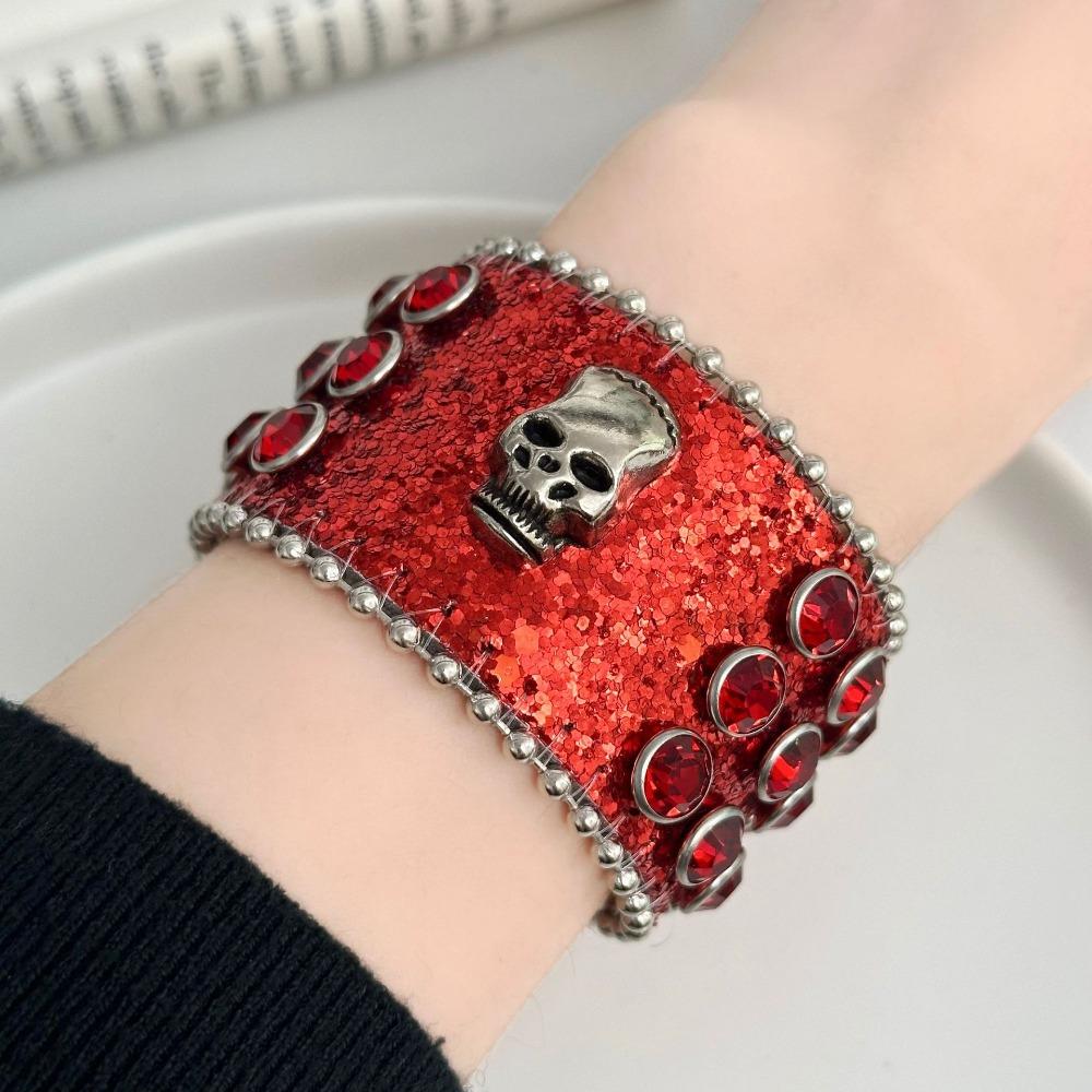 Hip-Hop Pu Leather Bracelet Adjustable Cross Bangle Shiny Rivet Cuff  Jewelry Accessories