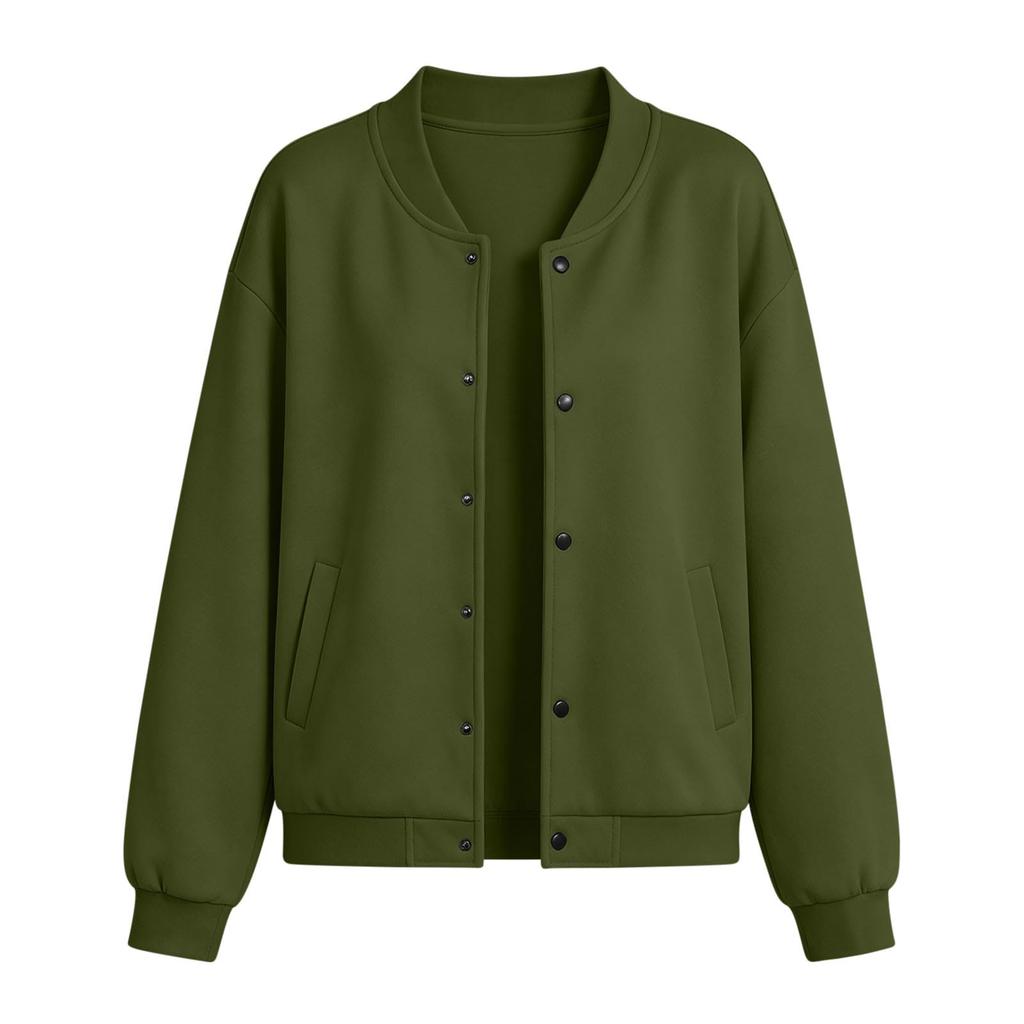 Women's Casual Button-Up Baseball Jacket with Pockets for Everyday Wear
