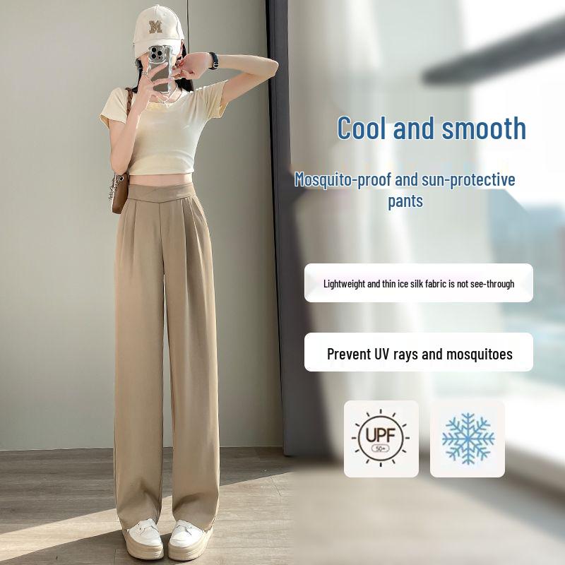 Women's Chiffon Wide-Leg Pants, Summer 2026: High-Waist, Lightweight Ice Silk, Sun-Protective, Casual Drape Style.