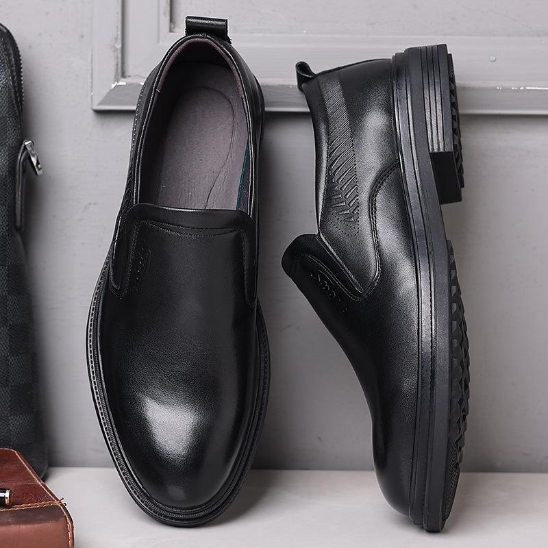 Men's shoes first layer cowhide leather thick sole soft sole comfortable casual shoes round head foot cover men's business casual leather shoes