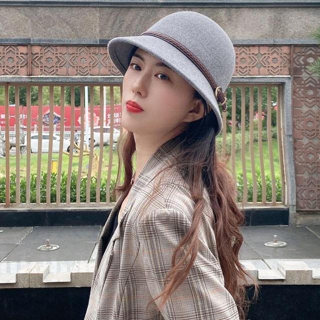 Autumn and Winter Woolen Hat Children European, American and British Retro Leather Buckle Top Hat Wool Basin Hat Bucket Hat
