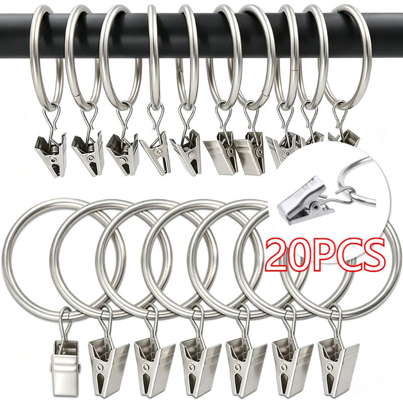 1-20pcs Curtain Rings with Clips Openable Drapery Metal Clip Rustproof Metal Hangers Ring for Windows Rods Decorative Drapery