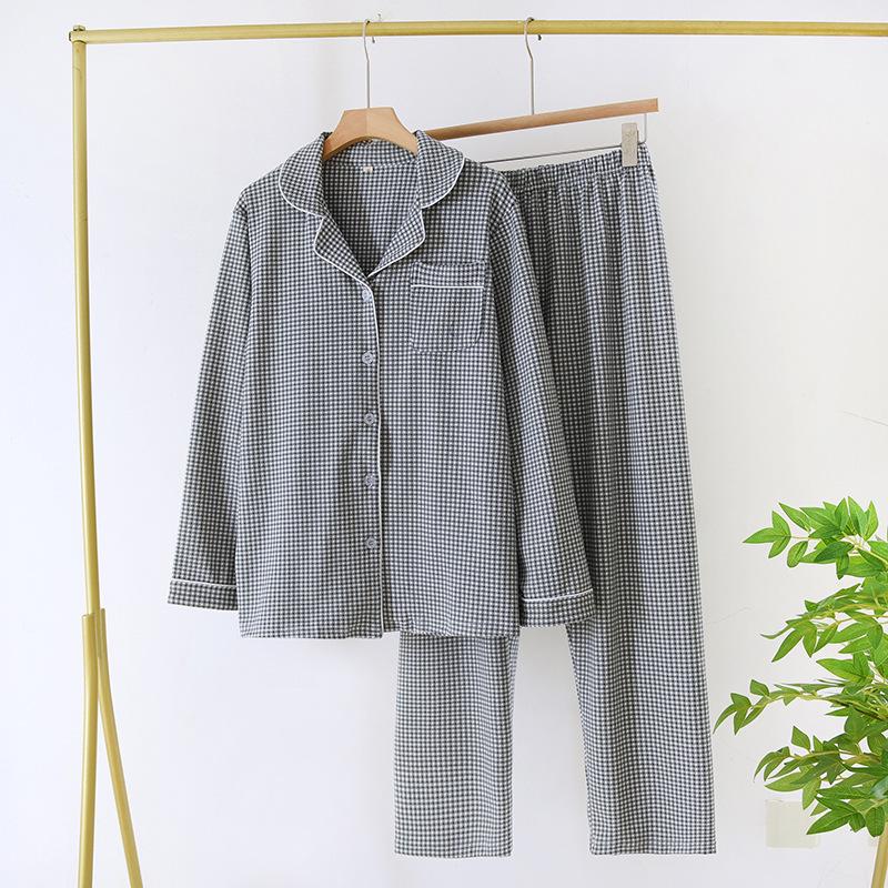 Men's Pajama Set Fall Winter Thick Warm Long Sleeve Tops Pants Pajama Sets Soft Plaid 2 Piece Button Down Lounge Set for Men Lapel Comfort Sleepwear